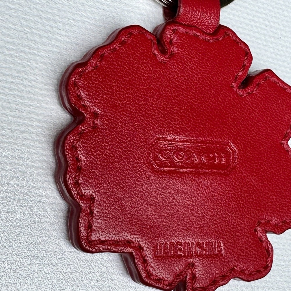 Coach Red Poppy Flower Signature Bag Charm Leather Keychain Fob VTG Y2K - Picture 6 of 16